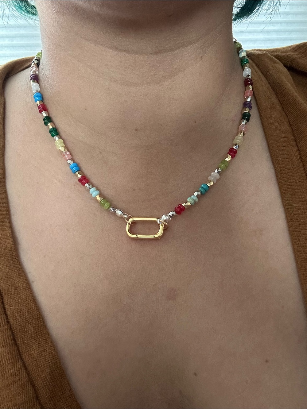 Multicolor Beaded Necklace with Gold Accent - Women Jewelry
